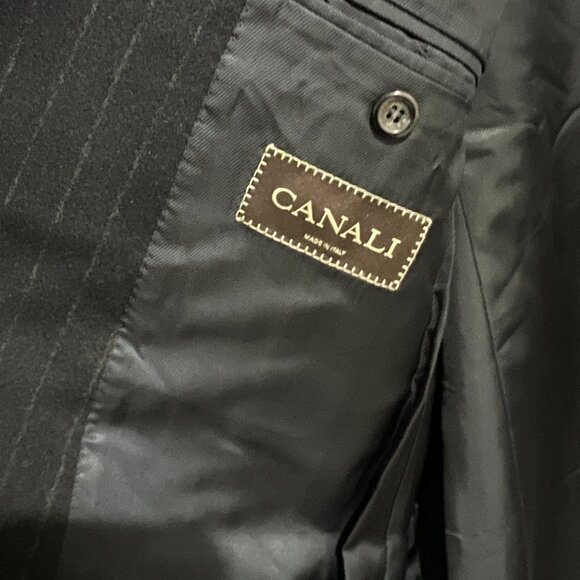 CANALI Black Chalk Striped 3-btn Cashmere Wool Overcoat Coat US 46 EU 56 - Picture 6 of 8